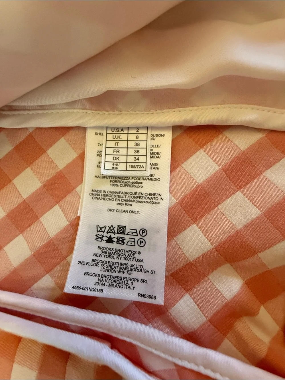 Brooks Brothers Coral Gingham Cropped Blazer & Skirt Suit Set Size 2/4 - Picture 6 of 7
